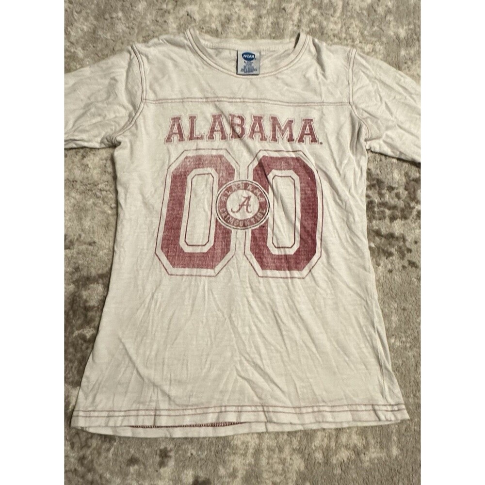 Vintage Alabama Crimson Tide Tshirt Women Medium White Faded Worn Aged Soft C4